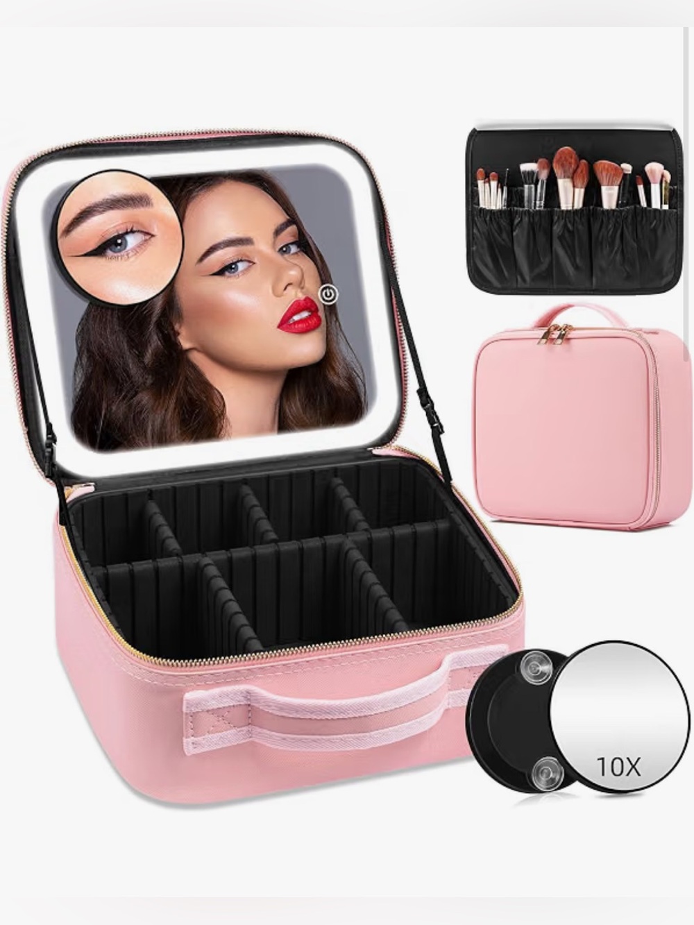 Brand New Portable Pink Makeup Train Case with LED Mirror